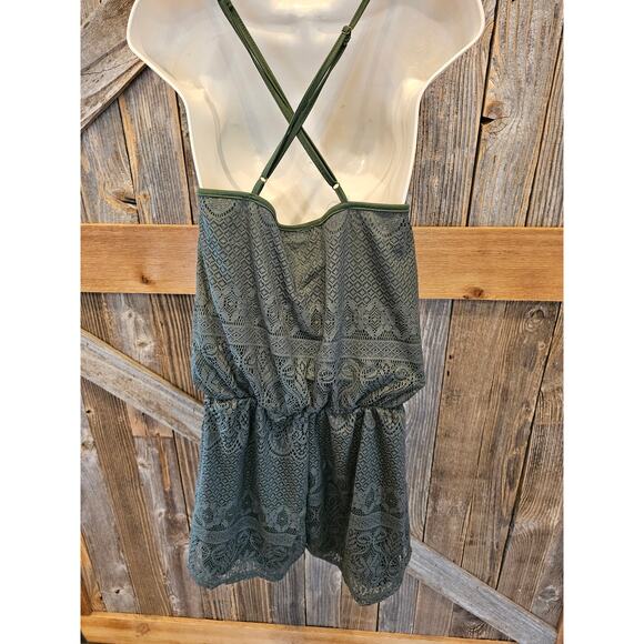 Bobbie Brooks size L large green lace lined short romper summer whimsigoth EUC - Picture 3 of 9